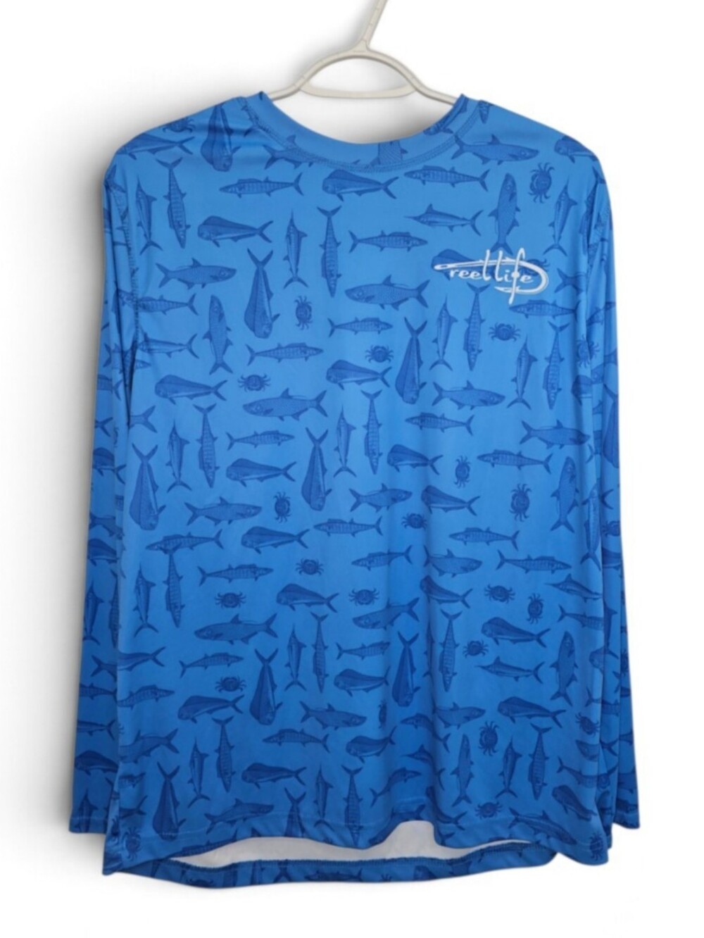 Reel Life, Men's Blue Long-Sleeve Fishing Shirt, Size Medium